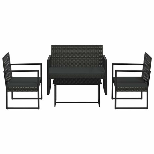 Maison Chic Salon de jardin 4 pcs + coussins - Mobilier/Meubles de jardin - Table et chaises d'extérieur Noir Résine tressée -MN37518