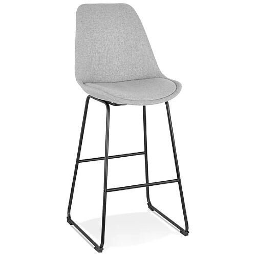 Alterego Tabouret de bar 'RIGO' en tissu gris et pieds en métal noir