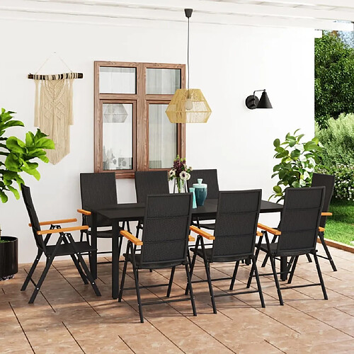 Salle à manger de jardin 9 pcs,Table et chaise à dîner Noir et marron -MN52599