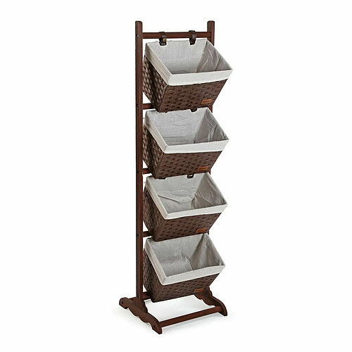 Etagère de salle de bains Versa Brun foncé 4 Paniers Marron Multicouleur Coton Bois Rotin 35 x 125 x 35 cm