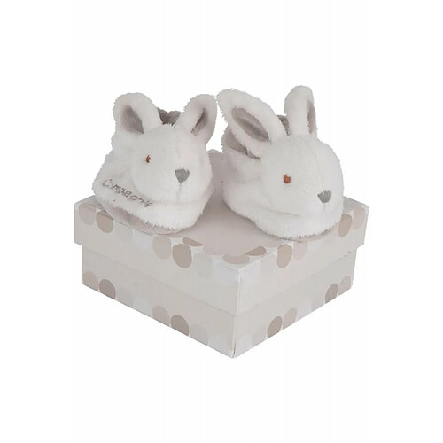 Doudou et Compagnie Lapin Bonbon Chaussons avec hochet Taupe