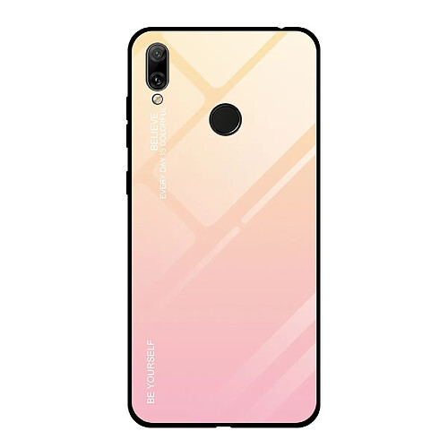 Wewoo Coque Pour Huawei Y7 2019 / / Y7 Prime 2019 Étui en verre de couleur dégradée Jaune