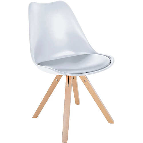 Decoshop26 Chaise de salle à manger x1 style scandinave assise en plastique blanc et pieds carrés en bois clair 10_0001454