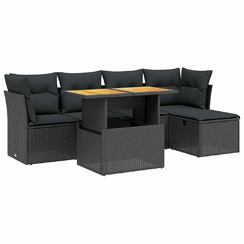 Maison Chic Ensemble Tables et chaises d'extérieur 6pcs avec coussins,Salon de jardin noir résine tressée -GKD458207