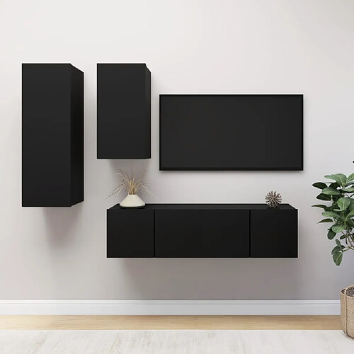 vidaXL Ensemble de meubles TV 4 pcs Noir Bois d'ingénierie