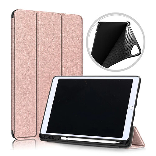 Etui en PU + TPU avec support tripliure et porte-stylet or rose pour votre Apple iPad 10.2 (2019)