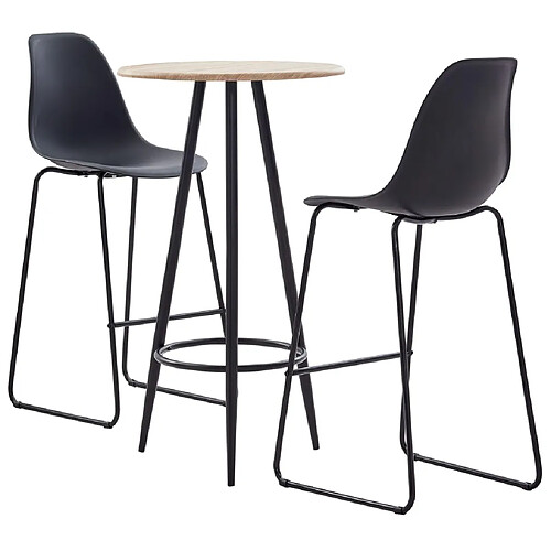 vidaXL Ensemble de bar 3 pcs Plastique Noir