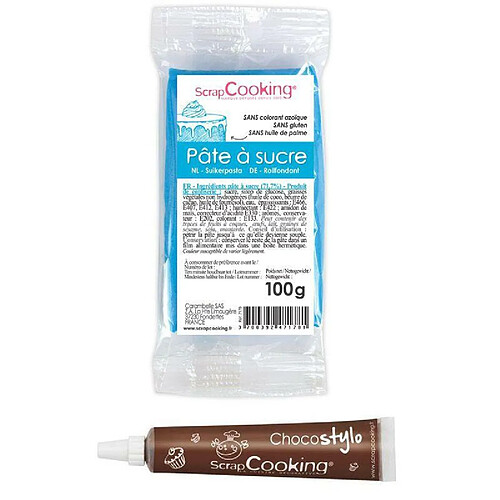 Scrapcooking Stylo chocolat + Pâte à sucre bleu foncé 100 g