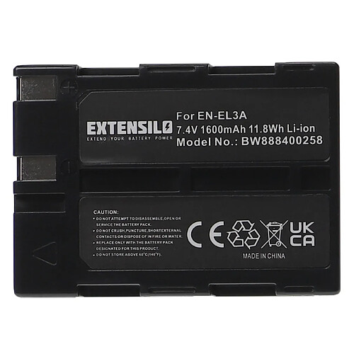 Vhbw EXTENSILO Batterie compatible avec Nikon D50, D70, D70s, D100, D100 SLR appareil photo, reflex numérique (1600mAh, 7,4V, Li-ion)