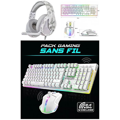 Under Control Pack GAMER Blanc Sans fil Wireless Spirit of Gamer RGB PRO + SOURIS sans fil + CLAVIER semi mécanique sans fil + Casque GAMER FILAIR