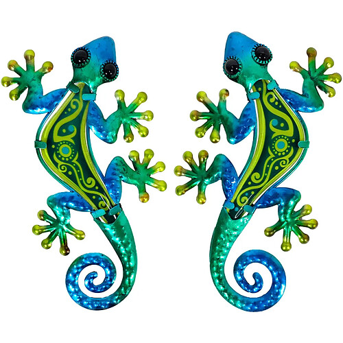 Origen Gecko décoratif en métal et verre vert et bleu Cercle (Lot de 2).