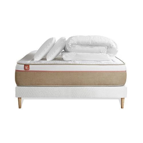 Marmottes & Co Pack prêt à dormir matelas LE SOYEUX 140x190cm Ressorts ensachés + Mémoire de forme BioVisco + sommier Blanc