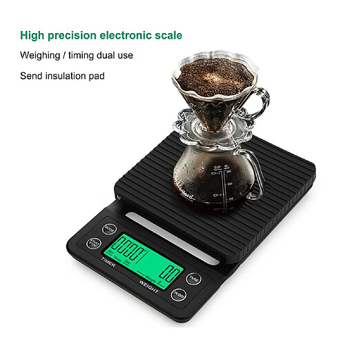 Universal 3kg/0,1g Goutte-à-goutte café échelle et minuterie Tableau de cuisine numérique électronique portable Balance de haute précision(Le noir)