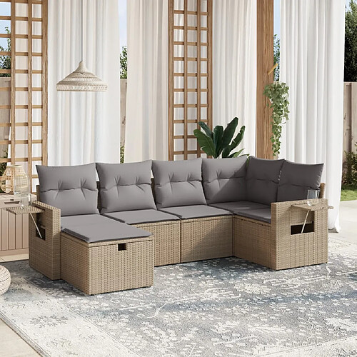 vidaXL Salon de jardin avec coussins 6pcs mélange beige résine tressée