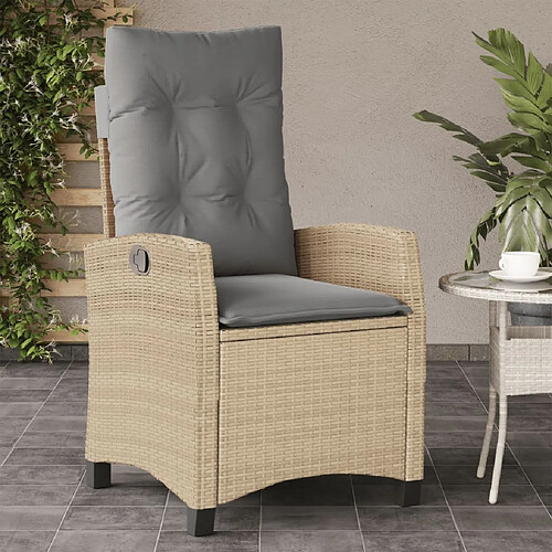 vidaXL Chaise inclinable de jardin coussins mélange beige poly rotin