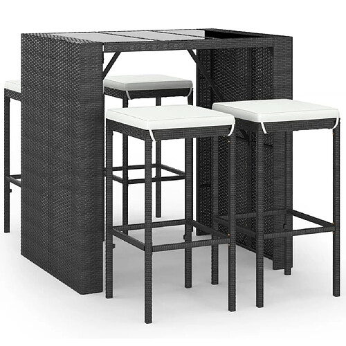 Maison Chic Ensemble de bar de jardin 5 pcs et coussins,Table + chaises + coussins d'extérieur noir poly rotin -GKD412685