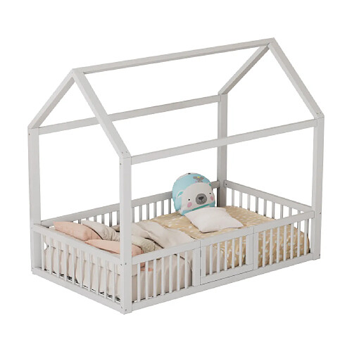 ComfortXL Lit Pour Enfant 90*200cm En Bois Massif, Lit Double, Lit Plat, Lit Maison, Blanc