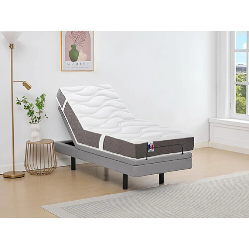 Vente-Unique Lit électrique de relaxation déco + matelas 100% latex 3 zones - 80 x 200 cm - Tissu - Gris - PANISOLA de DREAMEA