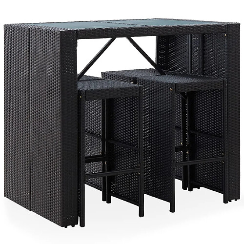 Maison Chic Mobilier de bar d'extérieur 5 pcs,Mobilier d'extérieur,table de bar et chaises Résine tressée et verre Noir -GKD967383