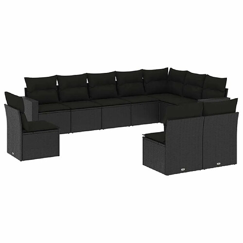 Maison Chic Salon de jardin 10 pcs avec coussins | Ensemble de Table et chaises | Mobilier d'Extérieur noir résine tressée -GKD28626