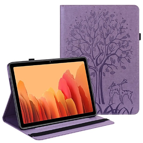 Etui en PU avec support et porte-cartes, motif arbre et cerf violet pour votre Samsung Galaxy Tab S7 SM-T870/SM-T875/SM-T876B