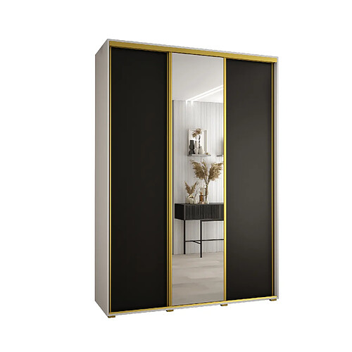 Abiks Meble Armoire à portes coulissantes Davos 3 235.2 x 170 x 45 3 portes coulissante (Blanc/Noir/Or)