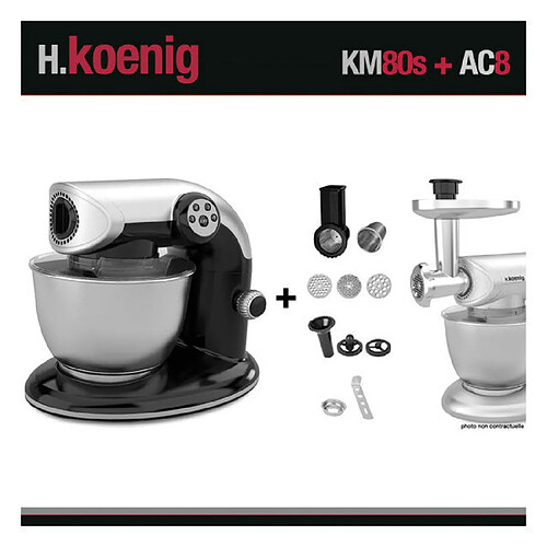 HKOENIG KM80 S NOIR + AC8 : ROBOT PETRIN 1000W+ ACCESSOIRES OPTIONNELS