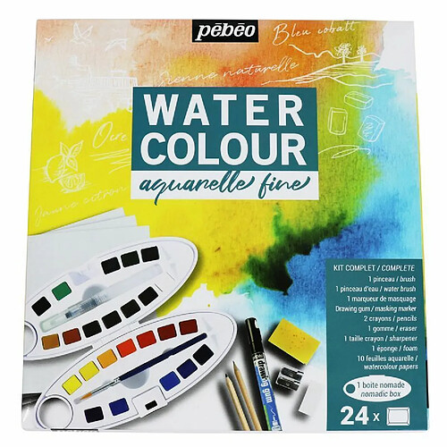 Pebeo Kit aquarelle 24 demi-godets et accessoires