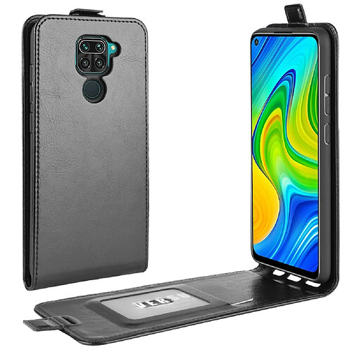 Etui en PU cheval fou vertical flip avec porte-carte noir pour votre Xiaomi Redmi Note 9/Redmi 10X 4G