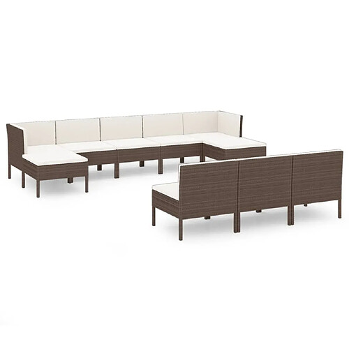 Maison Chic Salon de jardin 10 pcs + coussins - Mobilier/Meubles de jardin - Table et chaises d'extérieur Résine tressée Marron -MN41146