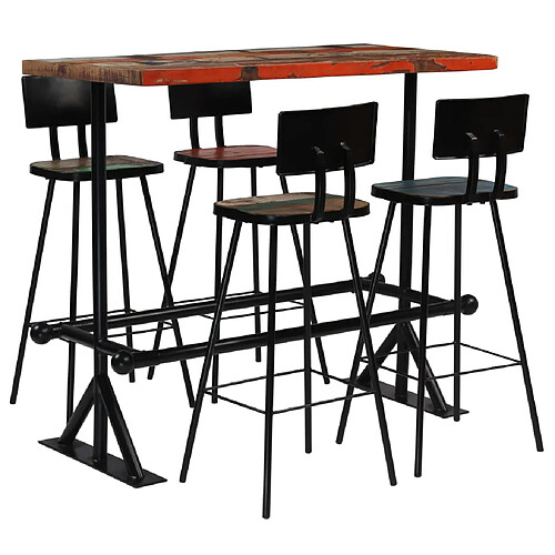 vidaXL Mobilier de bar 5 pcs Bois de récupération massif Multicolore