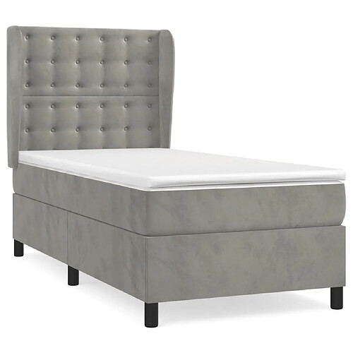 Maison Chic Lit adulte- Lit + matelas,Sommier à lattes de lit et matelas Gris clair 90x200 cm Velours -GKD92559