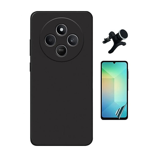 Kit De Film Hydrogel À Couverture Complète Avant + Couverture En Silicone Liquide + Support Voiture Magnétique Renforcé Phonecare Pour Xiaomi Redmi 14R - Noir