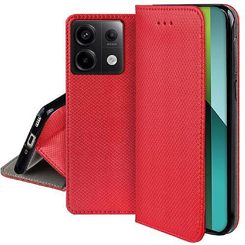 Htdmobiles Housse etui portefeuille avec coque interieure en silicone pour Xiaomi Redmi Note 13 Pro 5G / Poco X6 5G + verre trempe - ROUGE MAGNET