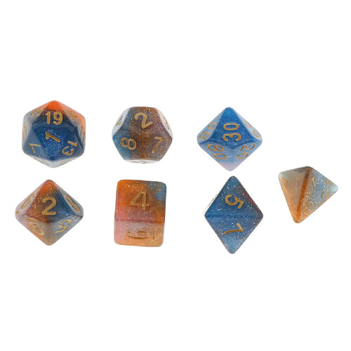 Jeu De Dés En Acrylique Polyédrique De 7 Pièces, Jeux De Société, Bleu Orange