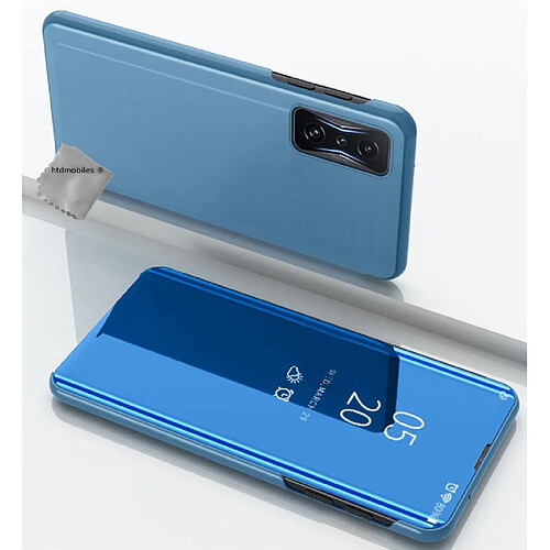 Htdmobiles Housse pour Xiaomi Poco F4 GT 5G - etui portefeuille miroir clear view + film ecran - BLEU