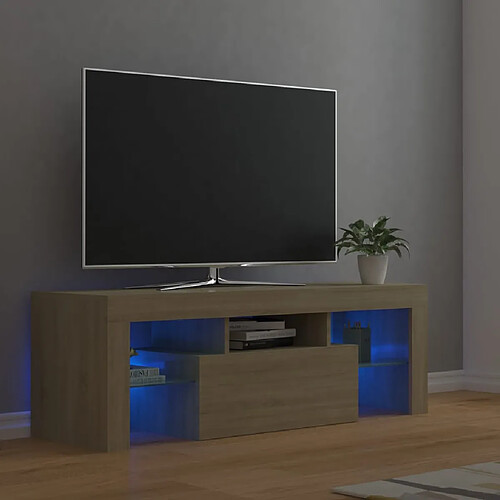 vidaXL Meuble TV avec lumières LED chêne sonoma 120x35x40 cm