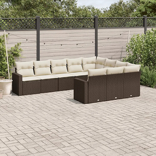 vidaXL Salon de jardin 10 pcs avec coussins marron résine tressée