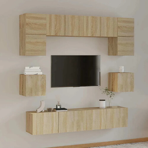 Maison Chic Ensemble de meubles TV 8 pcs | Banc TV Moderne pour salon | Meuble de Rangement - Chêne sonoma Bois d'ingénierie -MN33883