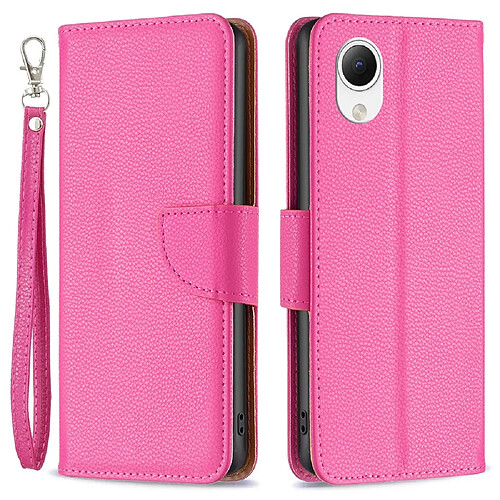 Etui en PU texture litchi, fermeture magnétique, anti-chocs avec support pour votre Samsung Galaxy A23e - rose