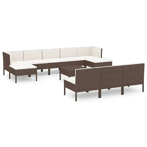 Maison Chic Salon de jardin 11pcs + coussins - Mobilier/Meubles de jardin - Table et chaises d'extérieur Résine tressée Marron -MN91226