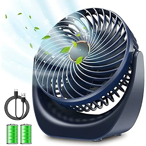 Ventilateur de Bureau USB, Petit Ventilateur Personnel, Ventilateur de Table Batterie Rechargeable de 4000 mAh, ventilateurs de Lit Silencieux à 5 Vitesses avec Flux d'Air Puissant Rotatif à 360°, Ventilateur de Refroidissement Portable