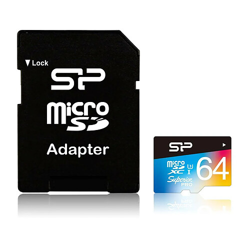 Silicon-Power SILICON POWER Carte mémoire Micro SDXC 64Go U3 Superior Pro Color