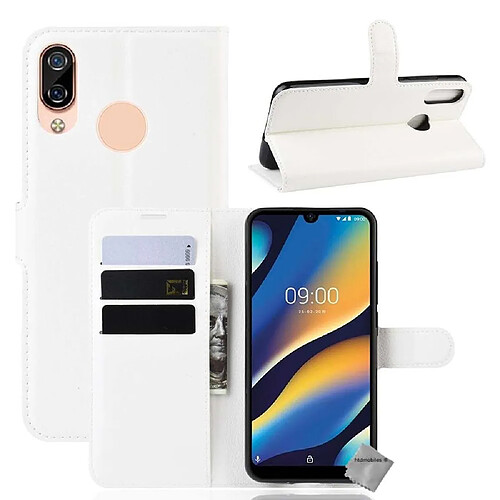 Htdmobiles Housse etui portefeuille pour Wiko View 3 Lite + verre trempe - BLANC