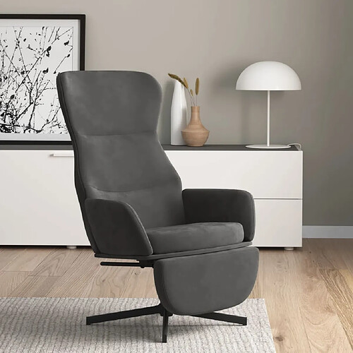 vidaXL Chaise de relaxation avec repose-pied Gris foncé Velours