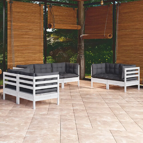 vidaXL Salon de jardin 7 pcs avec coussins bois de pin massif