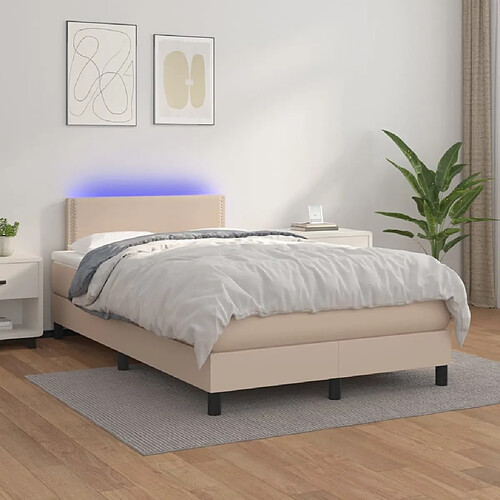 Sommier à lattes LED,Cadre à lattes de lit avec matelas pour Adulte Cappuccino 120x200 cm -MN35013