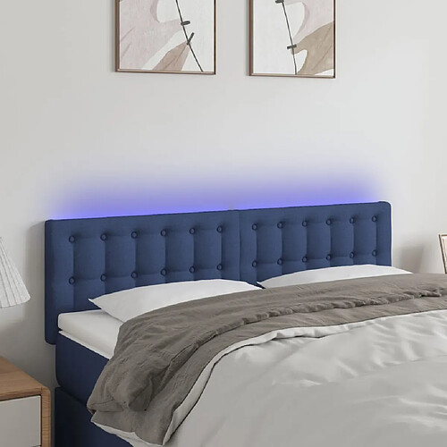 Maison Chic Tête de lit scandinave à LED,meuble de chambre Bleu 144x5x78/88 cm Tissu -MN91371