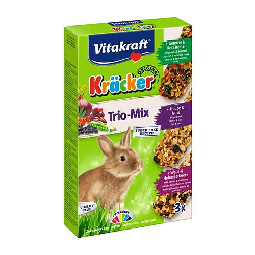 VITAKRAFT Kräcker Trio-Mix Raisin noix, légumes betterave rouge et fruits des bois baies de Sureau P/3 - Pour lapin nain