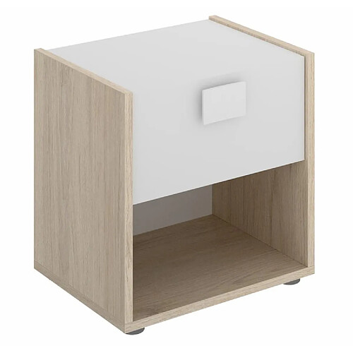 Pegane Table de chevet Table de nuit enfant coloris chêne/blanc - Longueur 40 x Hauteur 42 x Profondeur 33 cm